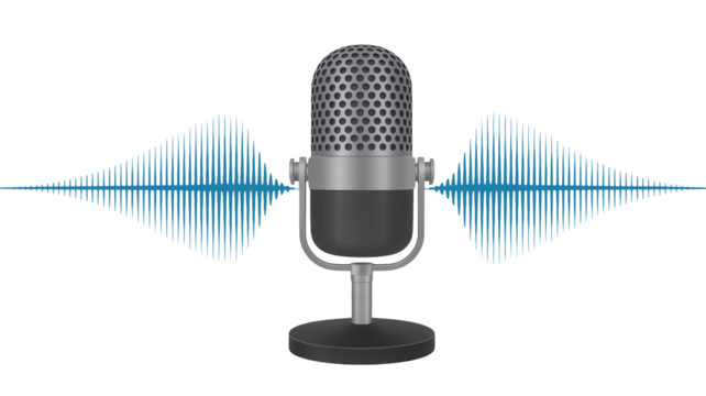 Vintage microphone captures dynamic sound waves, symbolizing broadcast, recording, and audio production for modern media and creative projects