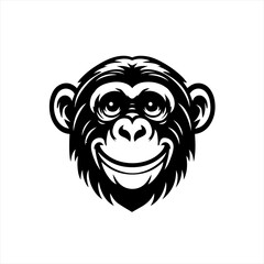 Obraz premium Happy chimpanzee face black and white illustration