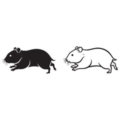 Crisp Hamster Silhouette & Hamster Lineart – Hamster Vector Template Showing Strong Small Animal Form – Black Vector of Hamster – Vector Set of Hamster