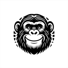 Obraz premium Stylized black and white chimpanzee face logo
