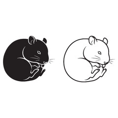 Distinct Hamster Silhouette & Hamster Lineart – Hamster Vector Artwork with Compact Pet Identity – Black Vector of Hamster – Vector Set of Hamster