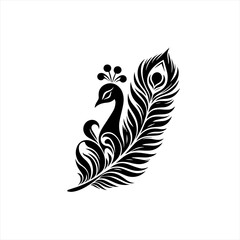 Obraz premium Elegant black silhouette of a peacock feather and bird