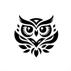 Obraz premium Stylized black and white owl face logo design