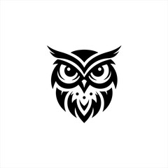 Stylized black owl head logo on white background
