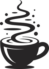 Steaming coffee cup, hot tea mug, morning beverage symbol, black silhouette design, warm drink illustration, flat vector illustration, aroma icon