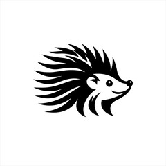 Cute black and white stylized hedgehog logo design
