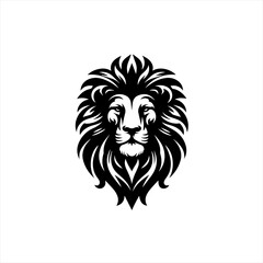 Stylized black and white lion head logo design