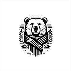 Stylized bear head with scarf and laurel wreath emblem