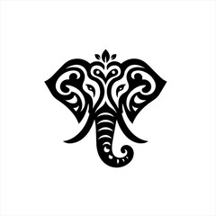 Stylized black elephant head tribal tattoo design