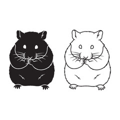 Minimal Hamster Silhouette & Hamster Lineart – Hamster Vector Graphic with Clean Rounded Outline – Hamster Illustration – Silhouette and Lineart Set of Hamster