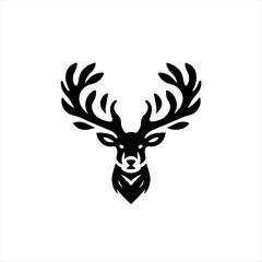 Stylized black deer head with antlers on white background