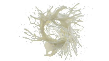 Close-up of milk splash on a white background with swirling, spreading, and dynamic. 3d rendering. png files.	