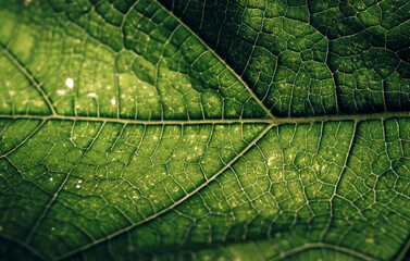 Close up of green leaf texture with detailed veins
