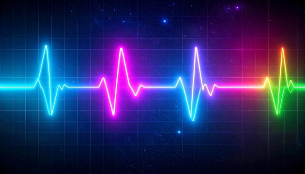 Colorful EKG rhythm against a starry night sky