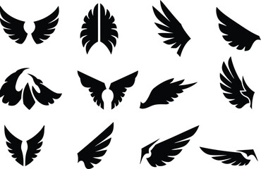 Large Set of Black and White Vector Wing Illustrations for Emblems and Logos.