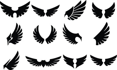 Large Collection of Black and White Vector Wing Illustrations for Emblems and Logos.