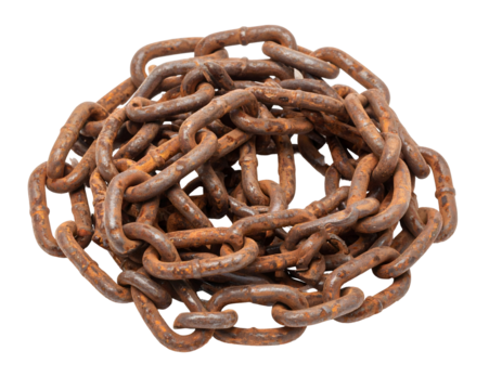 Rusty Metal Chains Tangled Pile on Transparent Background