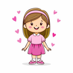 little girl with heart,girl happy smile vector cartoon