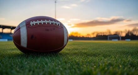 American Football on Field at Sunset