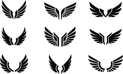 Creative Black and White Vector Wing Illustrations for Emblems, Logos and Designs.