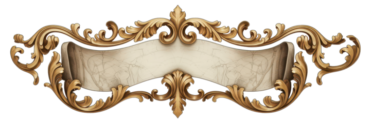 Elegant Baroque-Style Ornamental Banner with Gold Scrollwork