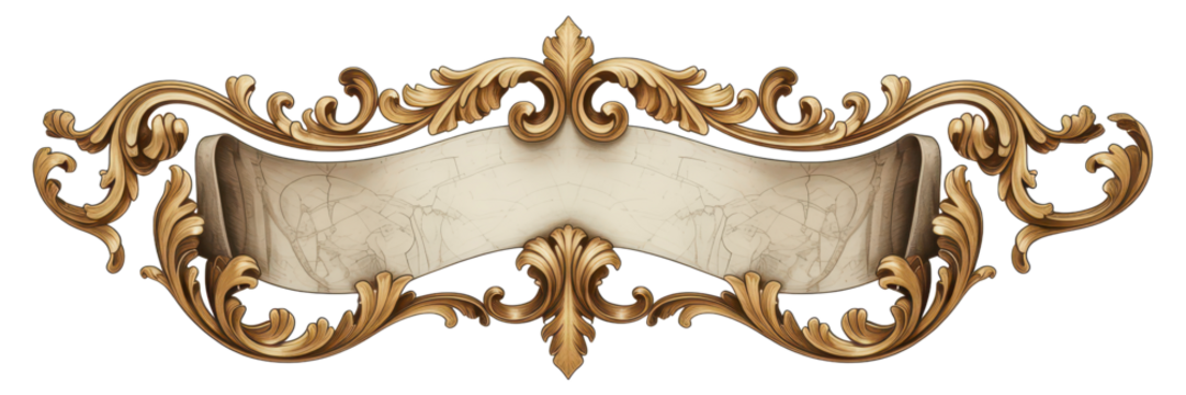 Elegant Baroque-Style Ornamental Banner with Gold Scrollwork