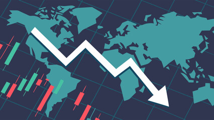 Fototapeta premium Global Market Decline Financial Crisis Economic Downturn Stock Market Crash World Map Candlestick Chart Business Graph Recession Depression Investment Risk Global Economy Financial Instability Tradin.