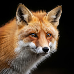 Fototapeta premium Beautiful Red Fox Wildlife Portrait Against Black Background