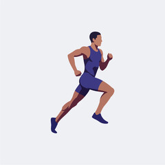 A stylized illustration of a male athlete in athletic wear sprinting forward on a track.