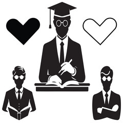 Educators and Learning Icons with Heart Symbols Celebrating Knowledge Dedication and Inspiration in Teaching and Academic Growth