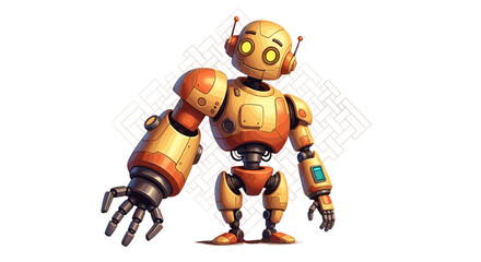Illustration of a cartoon robot with orange and yellow color scheme standing