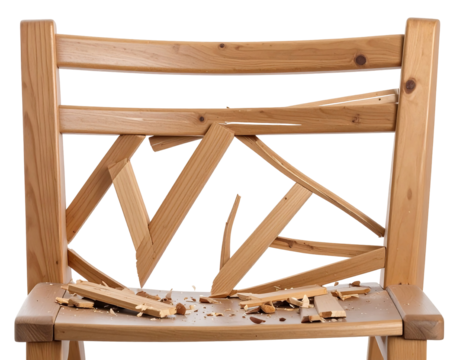 Broken Light Brown Wooden Chair with Splintered Back