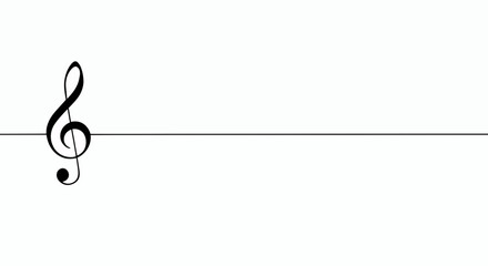 Black treble clef on a single staff line, set against white background, simple and elegant, concept for musical notation, composition, and song writing and artistic presentations