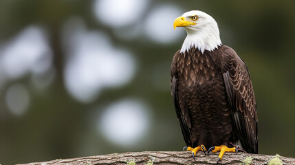 Obraz premium Majestic Bald Eagle Perched on a Branch, Observing its Surroundings