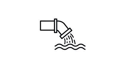 Outline illustration depicting a pipe releasing liquid into water with waves, concept for wastewater management, industrial discharge and environmental concerns