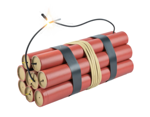 Lit Dynamite Stick with Burning Fuse on Transparent Background