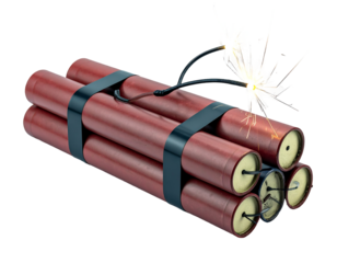 Red Dynamite Bundle with Lit Fuses on Transparent Background