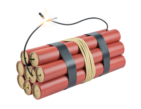 Lit Dynamite Stick with Burning Fuse on Transparent Background