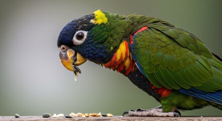 A Parrot Eating Seeds Close Up View.