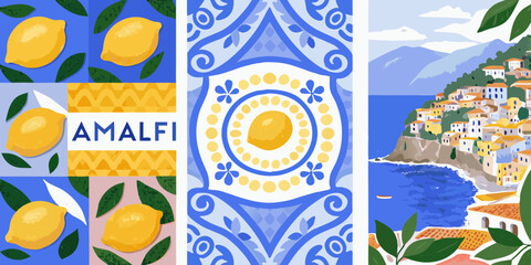Amalfi coast italian village with lemons and blue tile art © Lalin