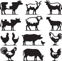 Farm Animals Silhouette Vector Set