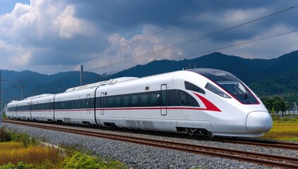 Fototapeta premium High-speed train traversing scenic landscape (1)