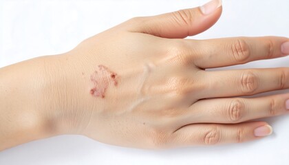 Naklejka premium Close-up of a hand with a reddish-brown lesion
