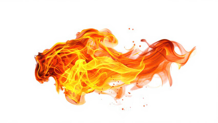 Orange and red fire flames burn hot and bright on a white background, creating an inferno of blazing energy
