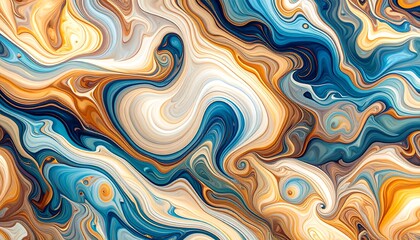 Fototapeta premium Abstract Swirls of Blue, Gold, and White Creating Fluid Pattern