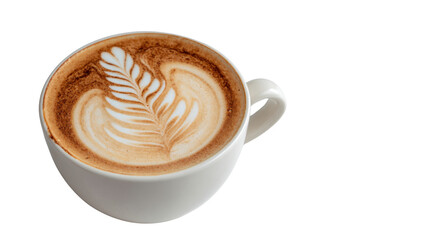 Cup of Cappuccino with Latte Art Isolated on White Background