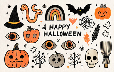 Fototapeta premium Halloween-themed illustrations - Festive graphic elements - Spooky celebration concept.