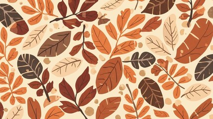 Obraz premium A retro-inspired autumn pattern featuring stylized leaves and branches in earthy tones. This vintage design is ideal for scrapbooking paper, textile prints, or Thanksgiving decor