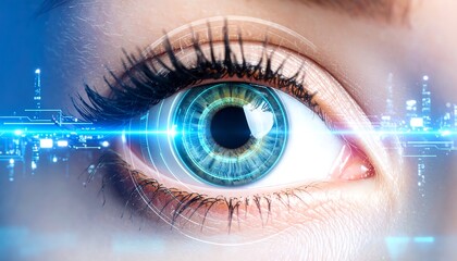 Close-up of an eye with futuristic overlay