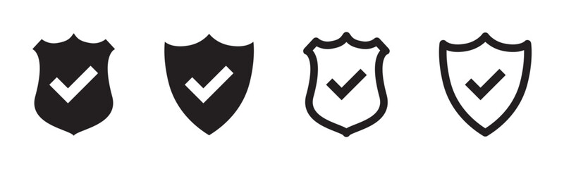 Checkmark icon set, approved symbol, checked checkbox mark, editable line stroke. Vector illustration
